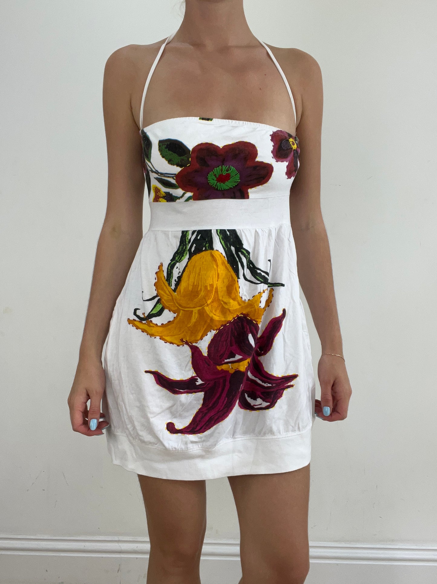 vintage edit twenty eight | medium white desigual halter-neck dress with graphic