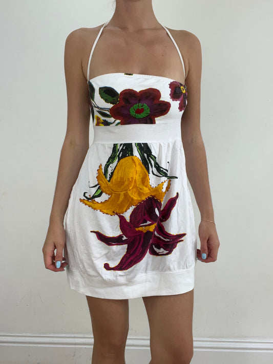 vintage edit twenty eight | medium white desigual halter-neck dress with graphic