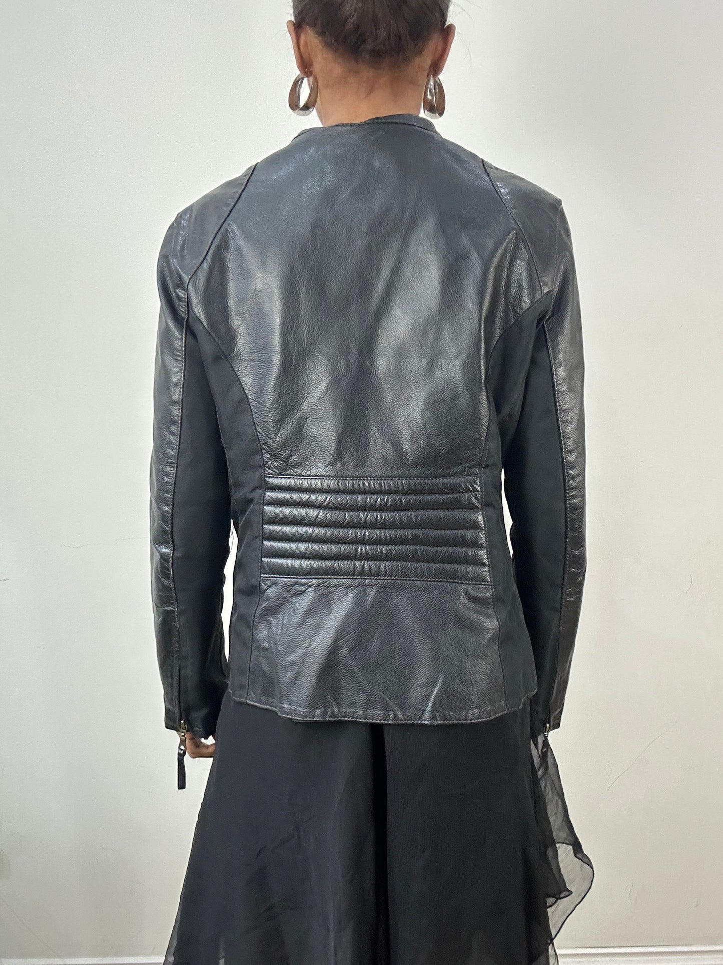 vintage edit: indie sleaze | medium black faux leather belted jacket