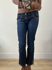 BEST PICKS | small blue denim bootcut jeans with rhinestone details
