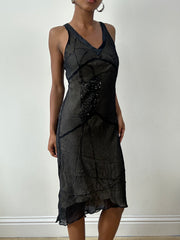 💻💚vintage edit twenty-nine | small black silk mesh overlay midi dress