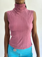 💚Colormaxxing drop | pequeño top de cuello alto plisado rosa