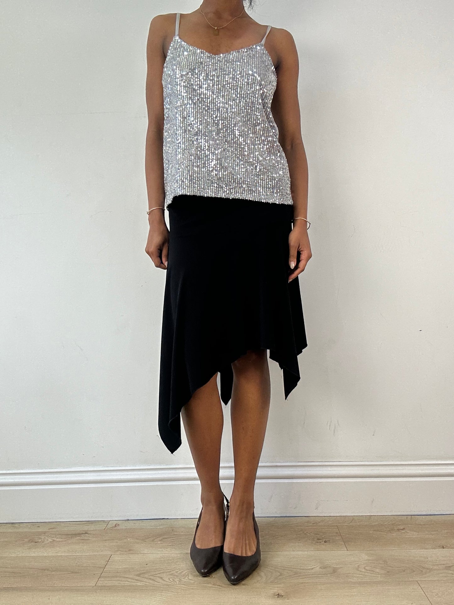 vintage edit twenty-one | medium silver sequin cami top