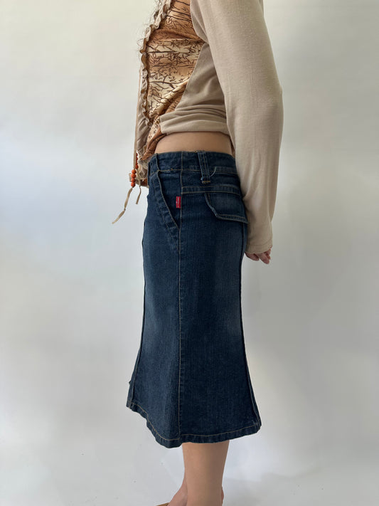 western edit | small blue denim midi skirt
