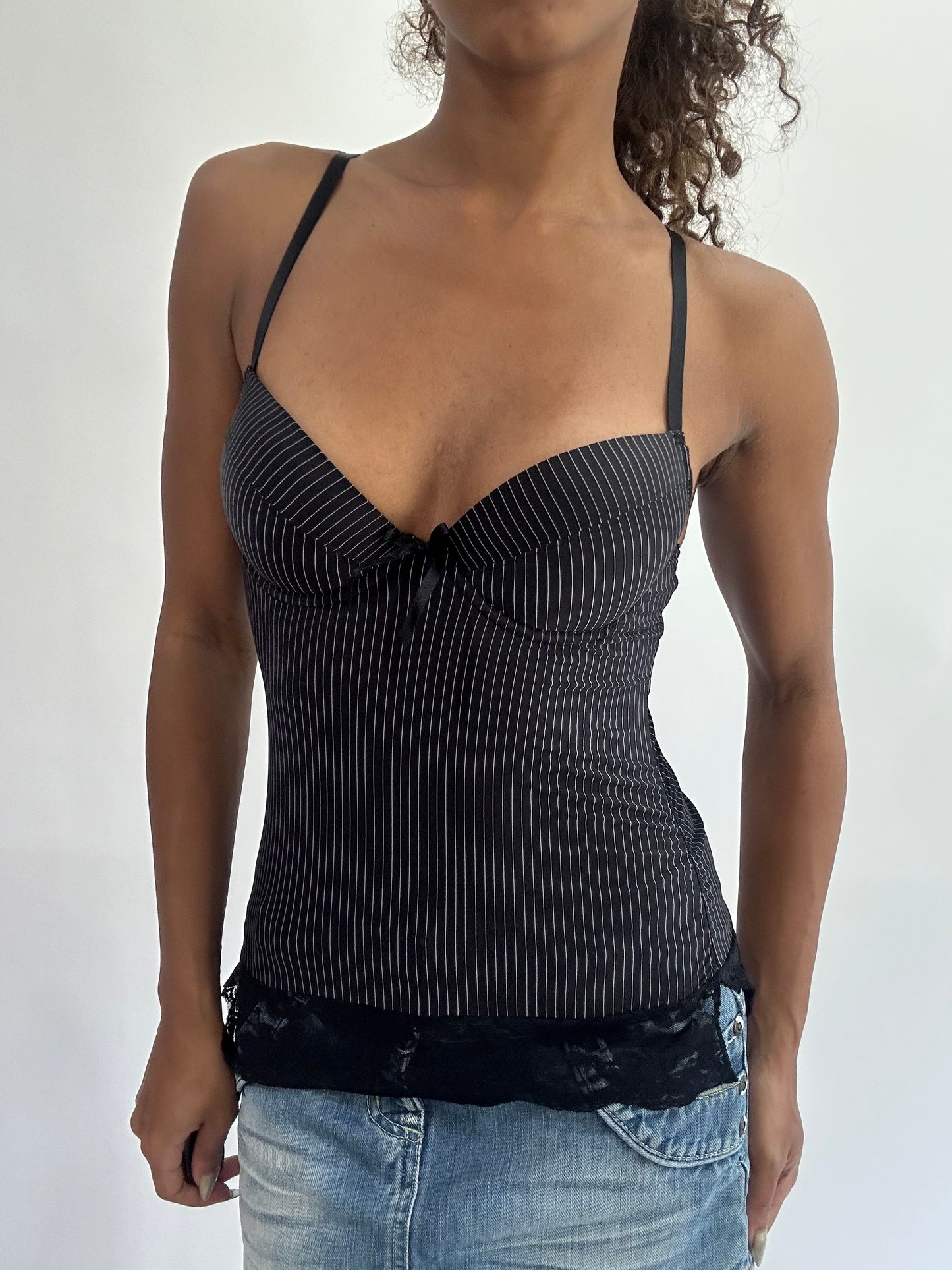 wag drop | extra small/small black pinstripe corset style top