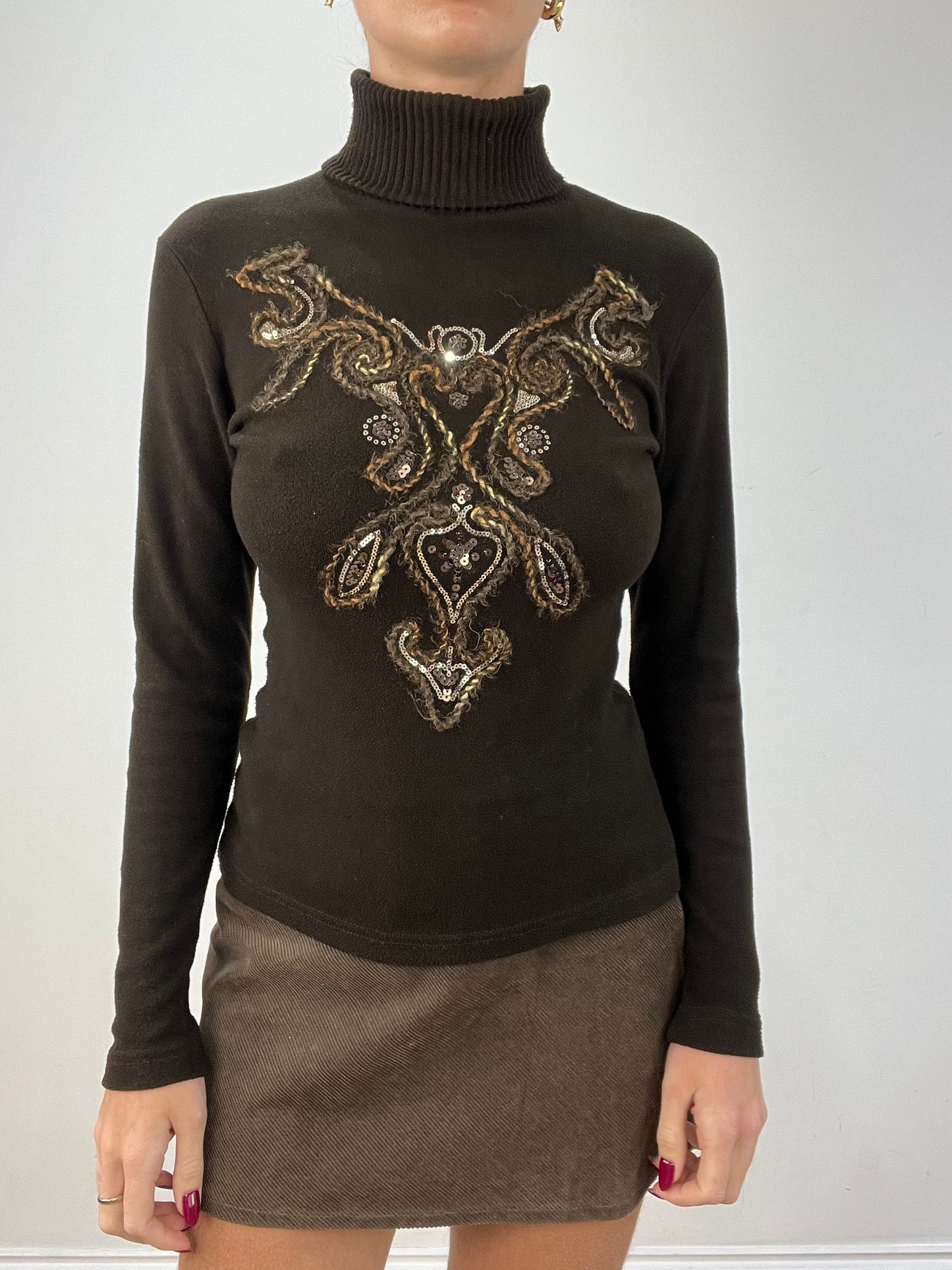 vintage edit twelve | small brown roll neck sequin jumper