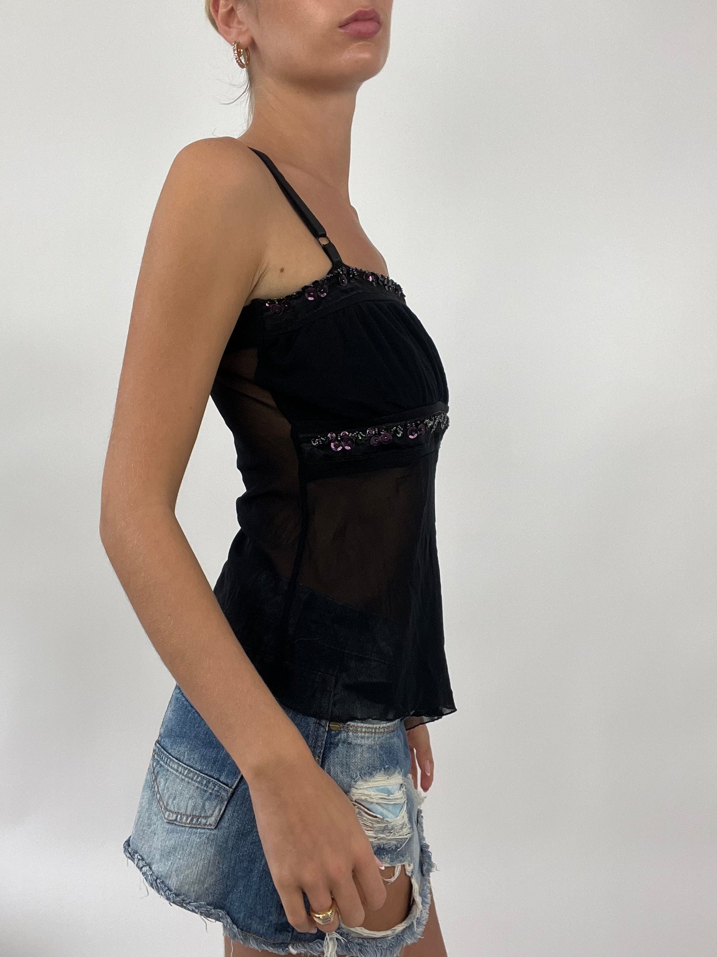 💻 PALM BEACH DROP | small black mesh cami with sequin detail