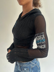 BEST PICKS | extra small black knit and mesh hooded top