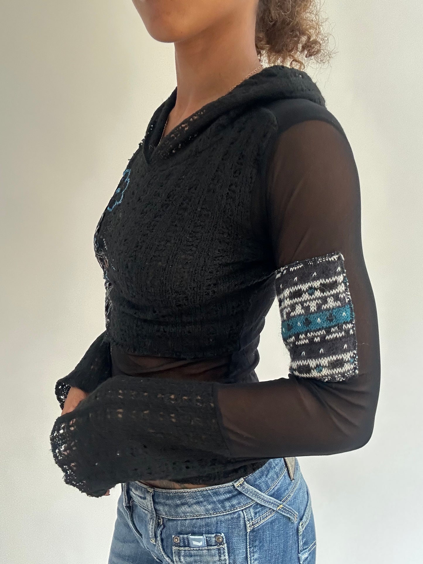 BEST PICKS | extra small black knit and mesh hooded top