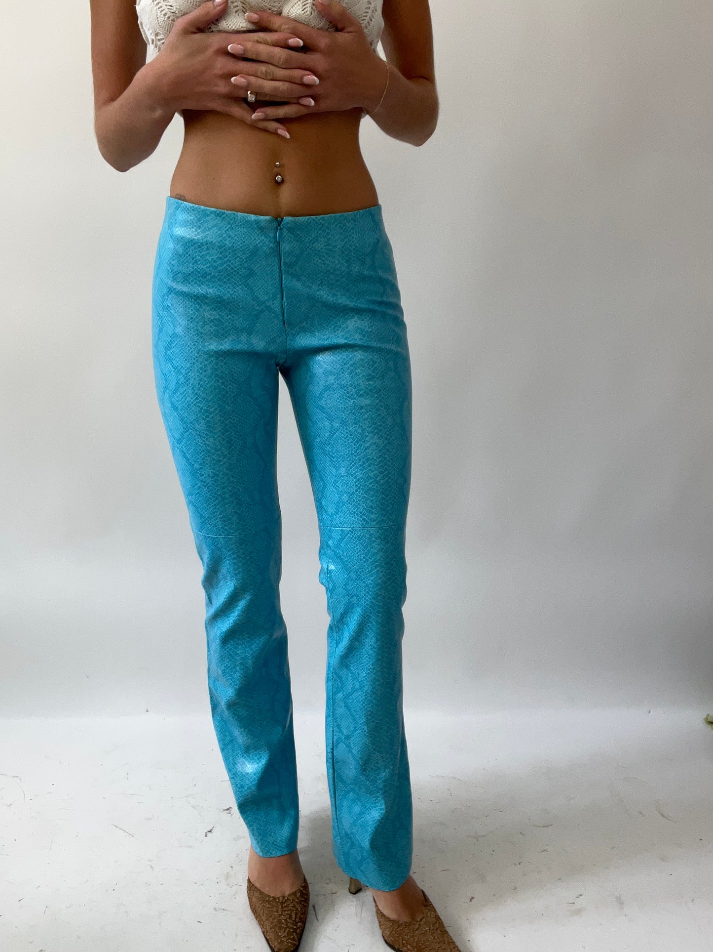 💚 GIRLS TRIP DROP | small blue faux leather snakeskin trousers