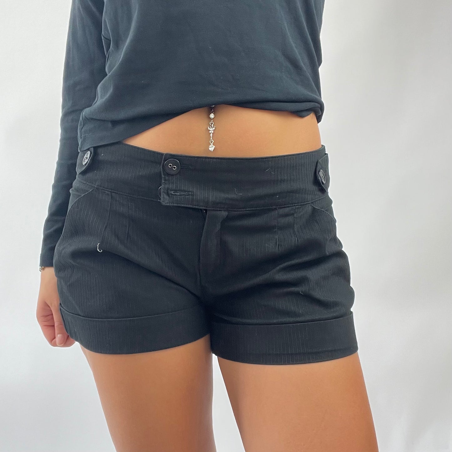 AMELIA GRAY DROP | small black pimkie pinstripe shorts