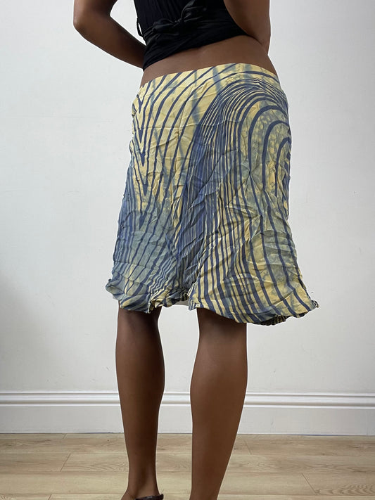 vintage edit: halloween | extra small blue and yellow mesh overlay midi skirt