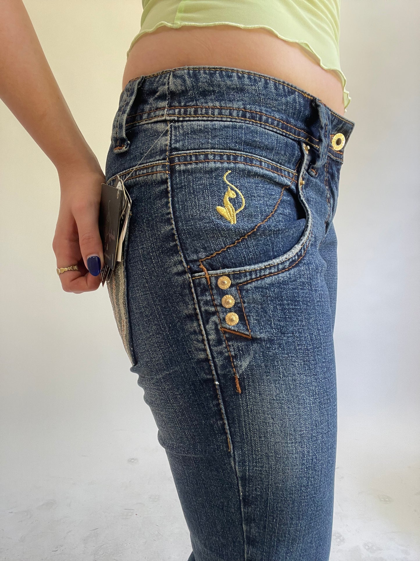 Y2K| small blue denim jeans with gold details