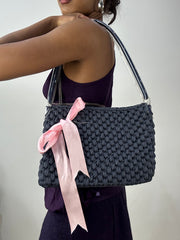 vintage edit: halloween | blue crochet shoulder bag with pink ribbon detail