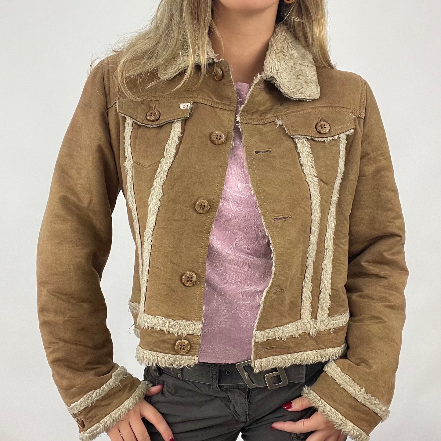 VINTAGE GEMS DROP | large tan miss sixty suede jacket with fleece lining