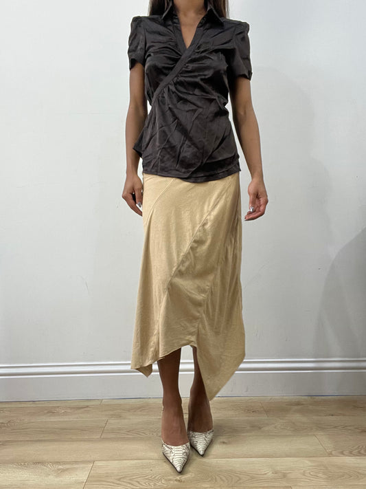 BEST PICKS | small beige faux suede asymmetric maxi skirt