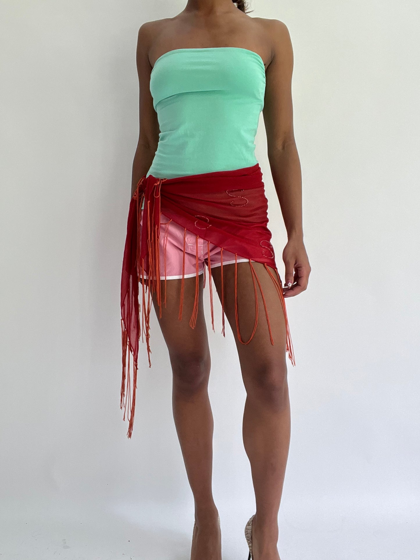 zara larsson drop | one size red and orange beach coverup skirt