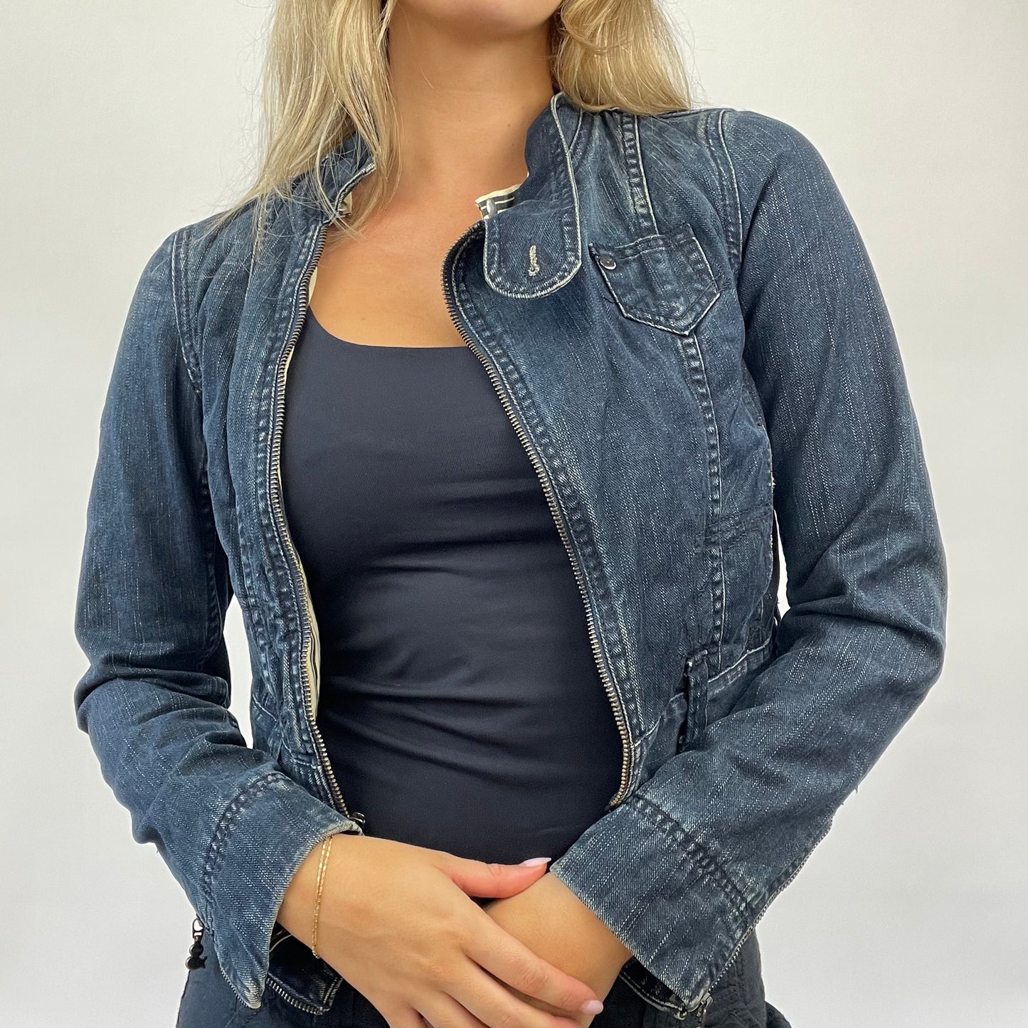 POSH AND BECKS DROP | small denim cropped biker jacket