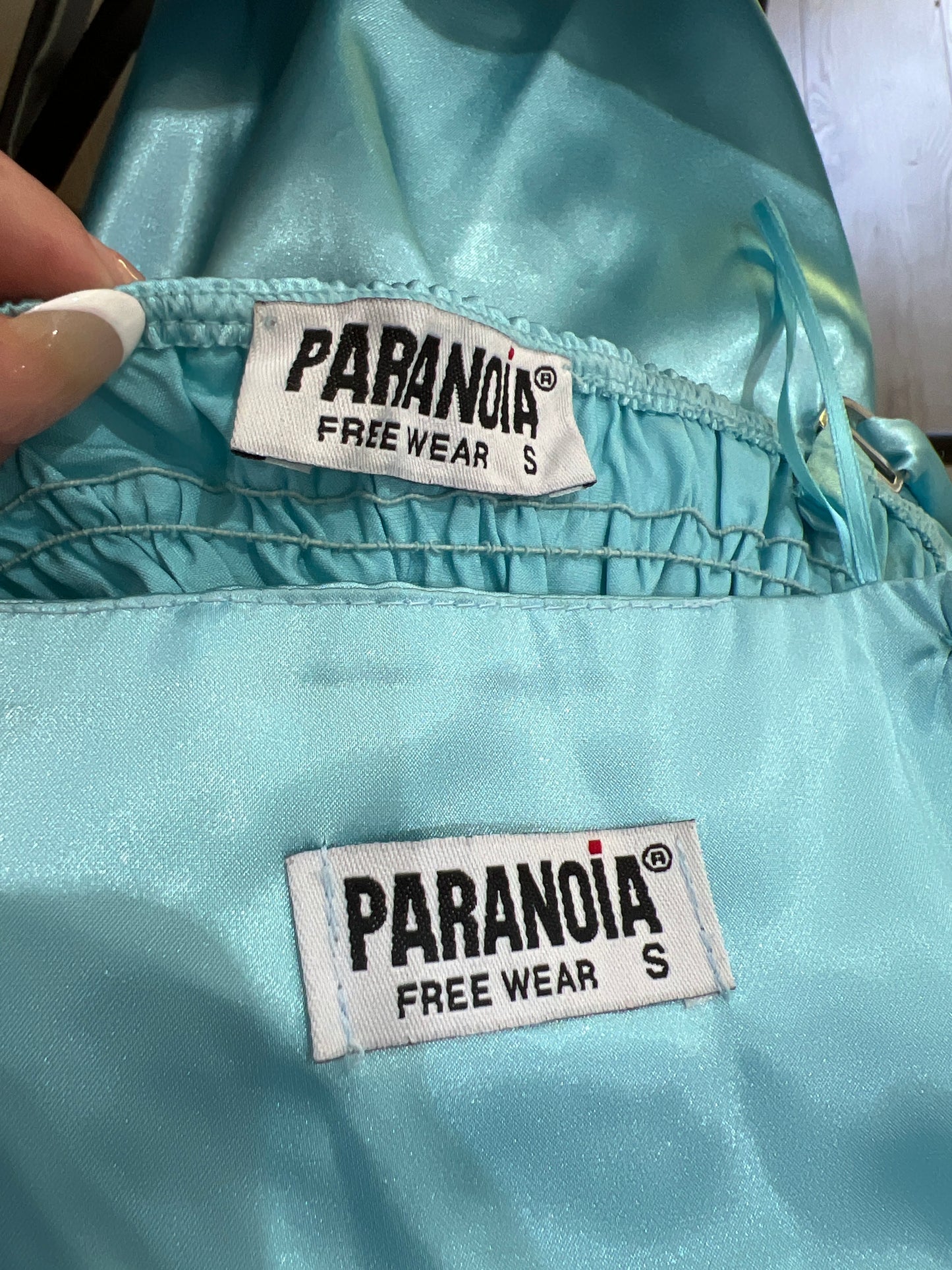 aquamarine drop | small aqua blue satin cami top and tiered midi skirt set