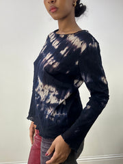 💻HIPPY CHIC DROP | small dark blue tie dye off shoulder long sleeve top