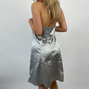 💻💚FUTURECORE DROP | small silver silky halterneck dress