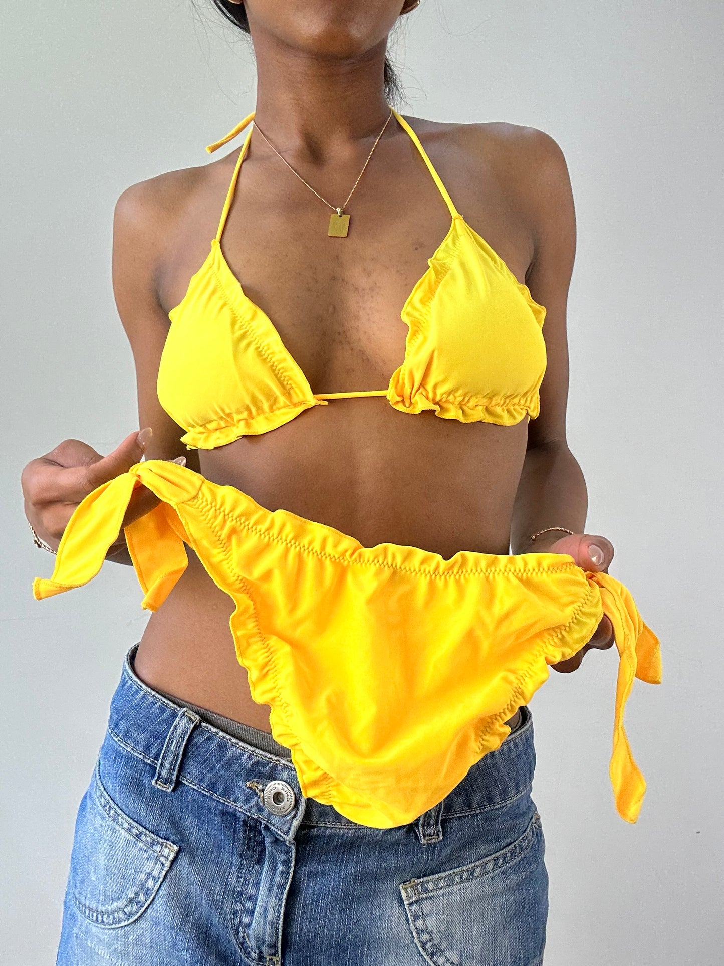 vintage edit twenty-one | medium yellow ruffle bikini set