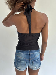 euro trash | extra small black ribbed halter neck top