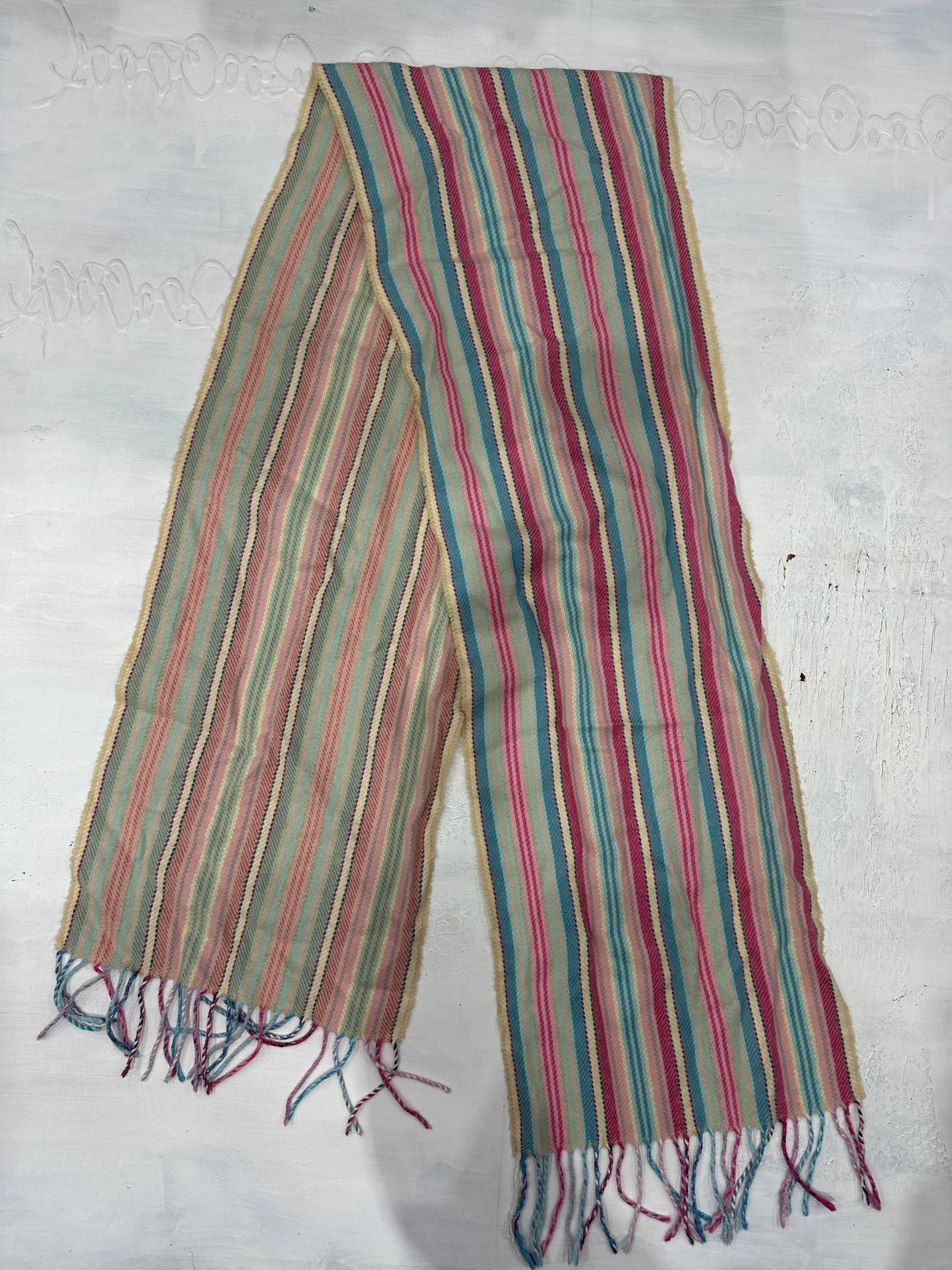 BEST PICKS | pink and blue striped knit tassel scarf
