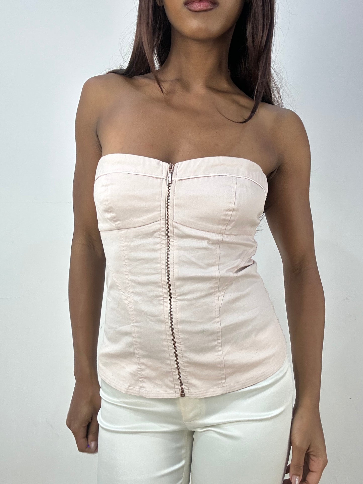 vintage edit thirty-three | small pink old bershka zip up corset top