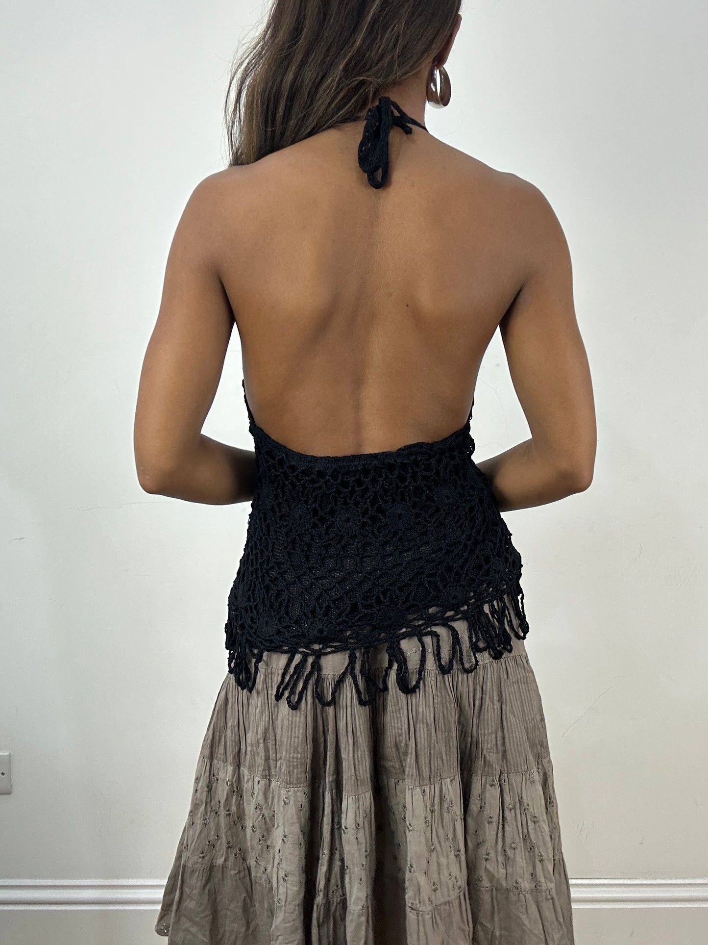 vintage edit: indie sleaze | small black crochet halterneck top