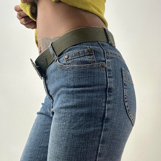 ⭐️💻 | one size khaki green nylon belt with silver beaded buckle