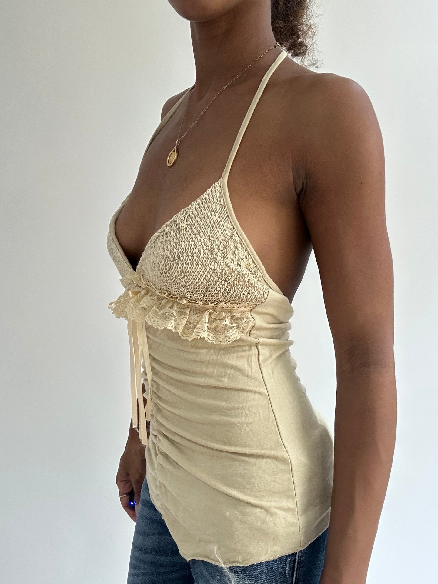BEST PICKS | small beige ruffle detail cami top