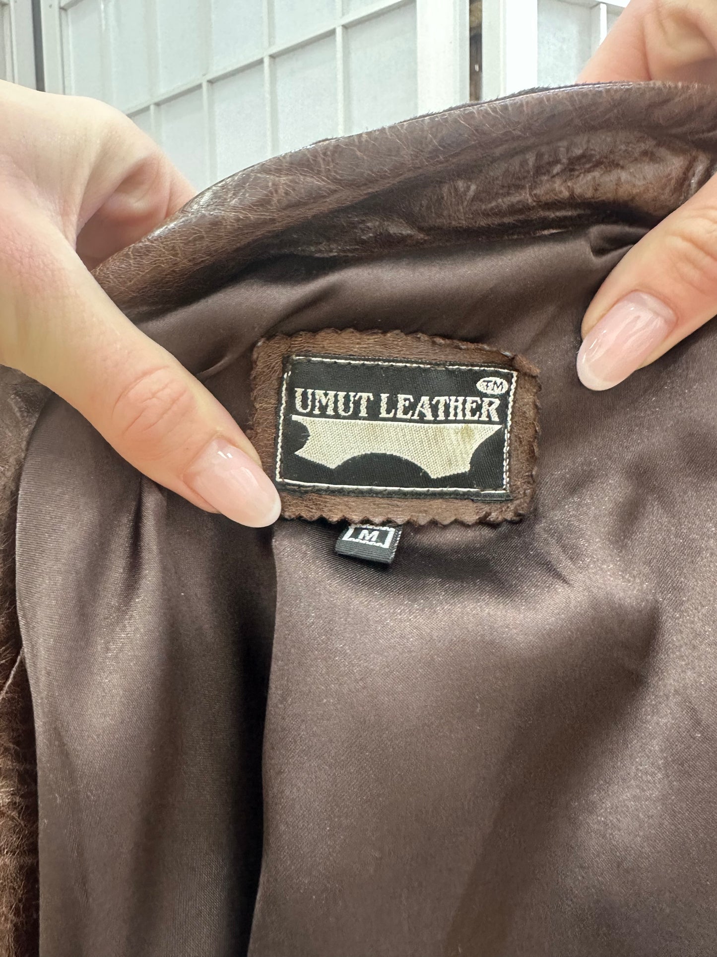 vintage edit ten | small brown leather faux fur jacket