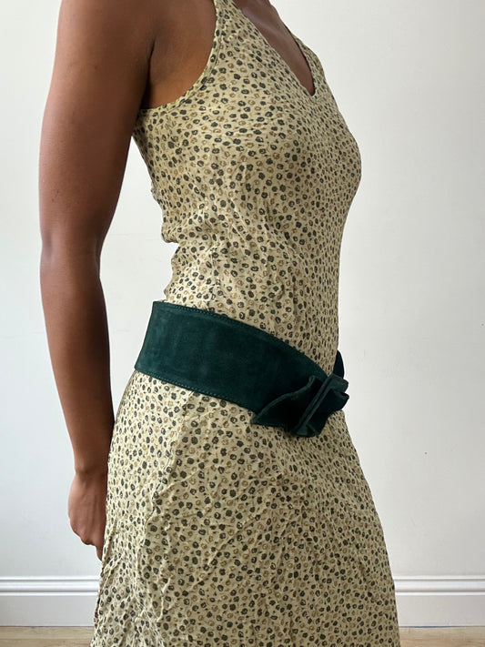 vintage edit thirty-one | one size green faux suede belt with oversized buckle