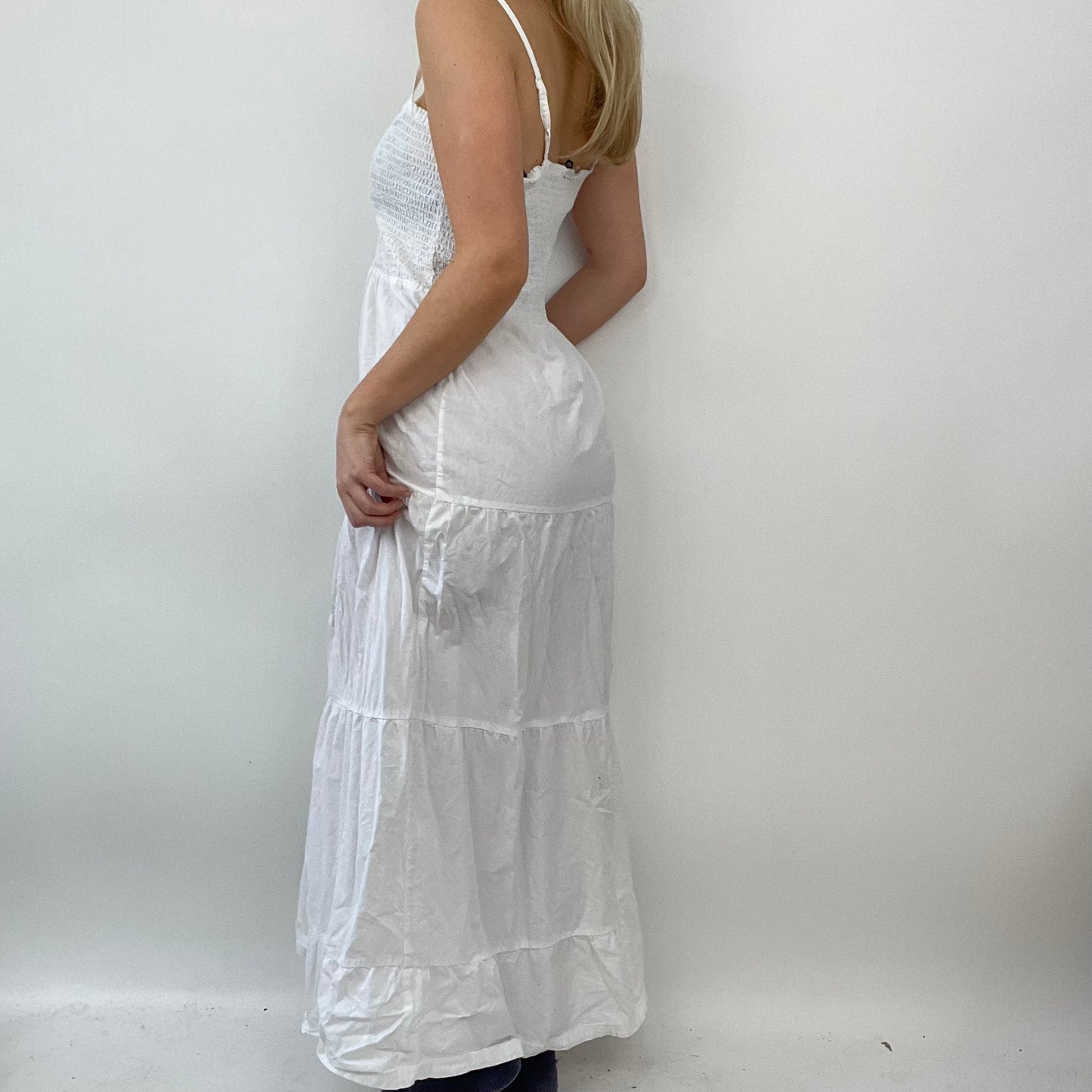 ETHEREAL GIRL DROP | small white tiered maxi dress