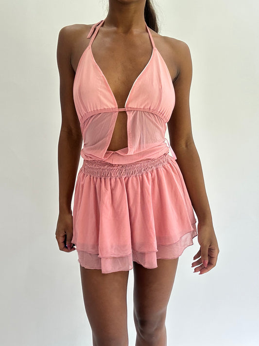 colourmaxxing drop | small pink mesh overlay mini dress