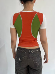 ‼️ | small white orange green splicing t-shirt top