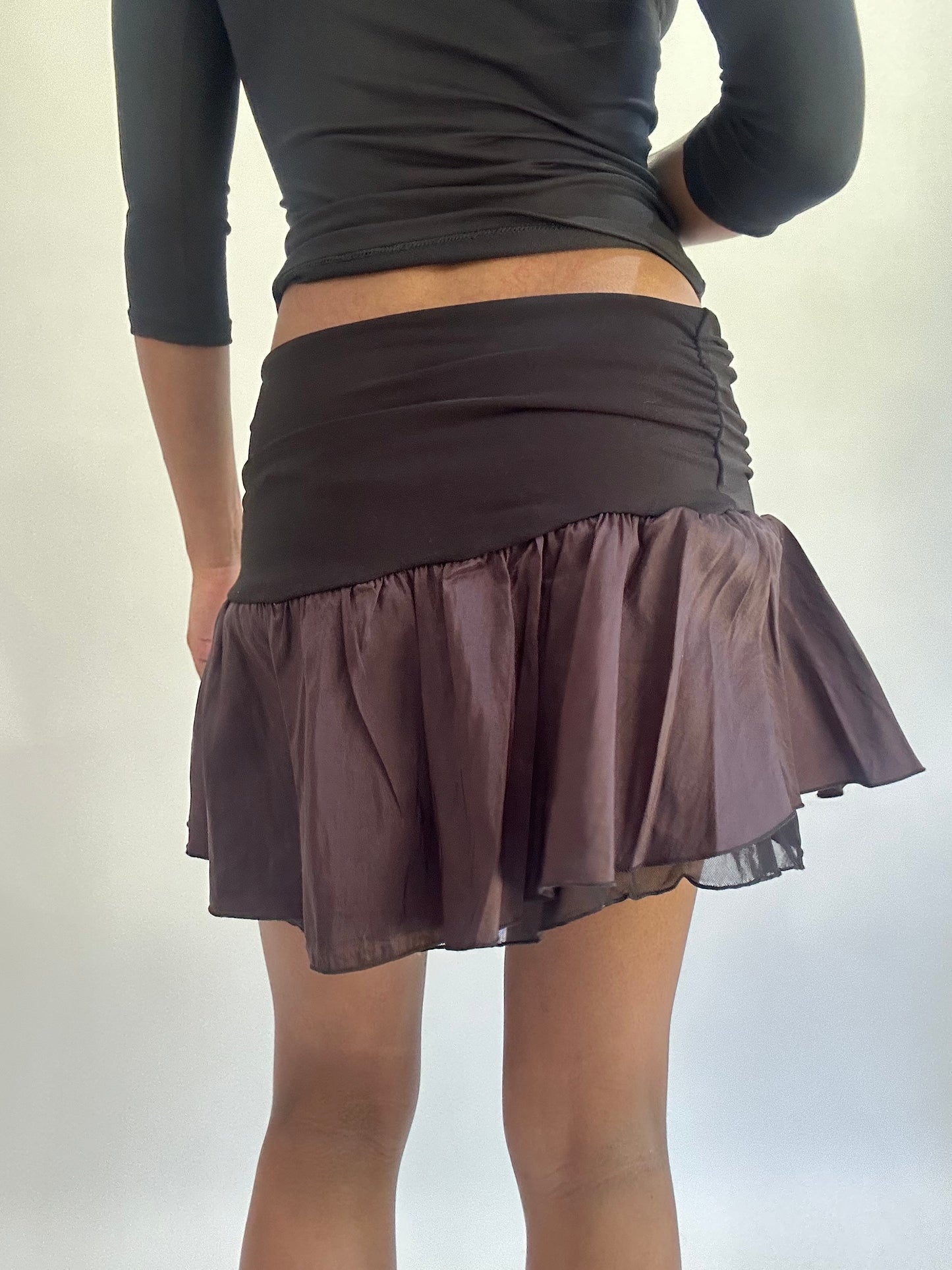 ‼️olivia rodrigo drop | extra small brown drop waist mini skirt