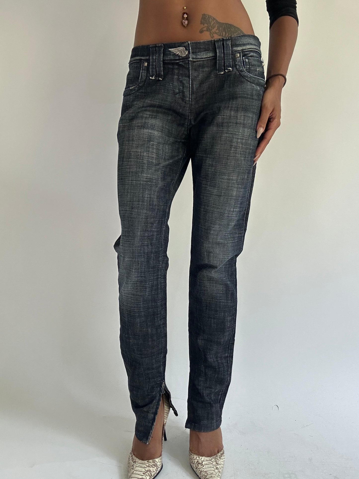 euro trash | medium dark wash miss sixty low ride jeans