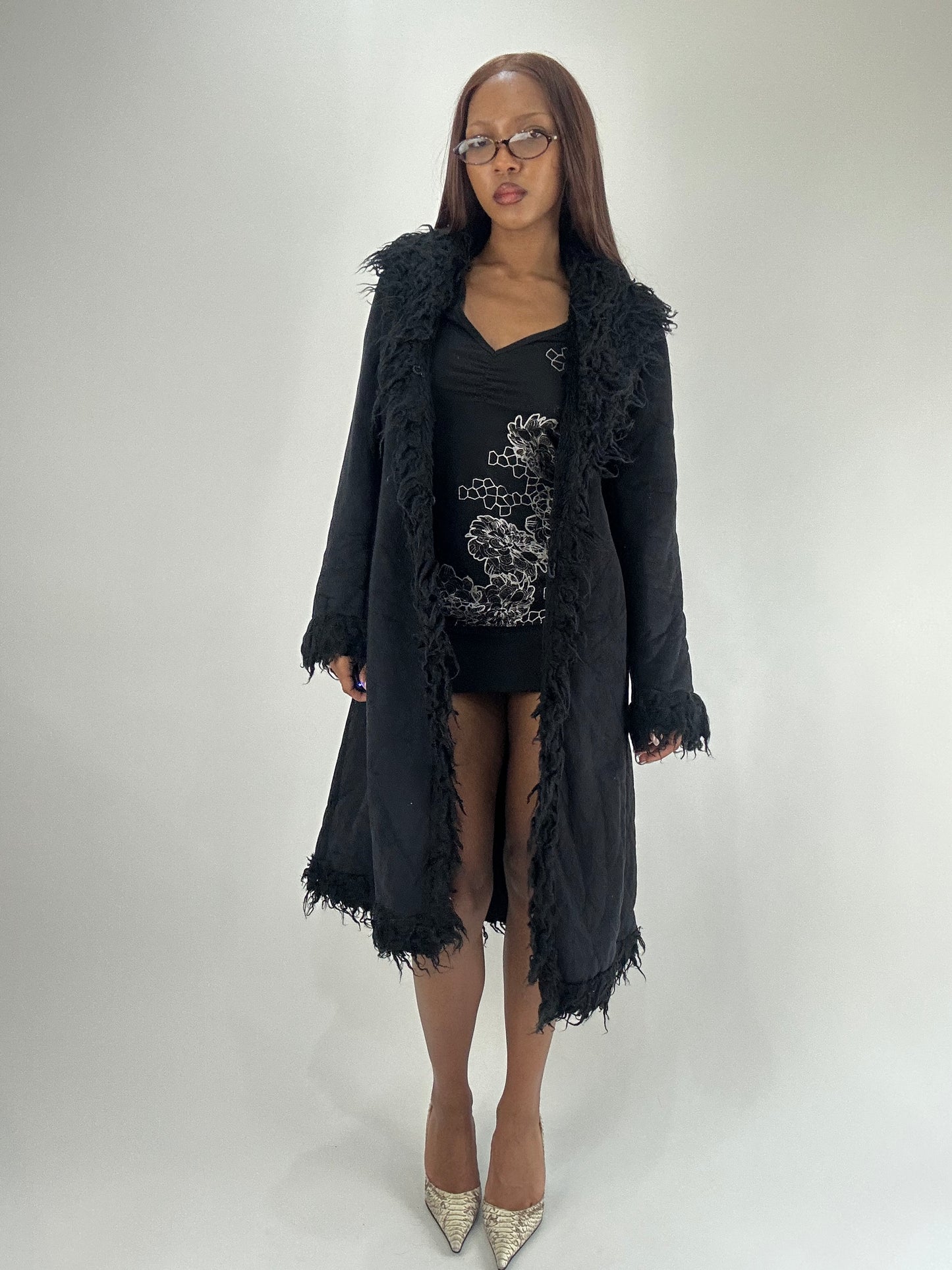 WINTER FAVOURITES | medium black afghan coat with faux fur trim
