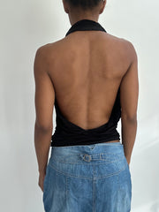 summermaxxing drop | small black halterneck open back top
