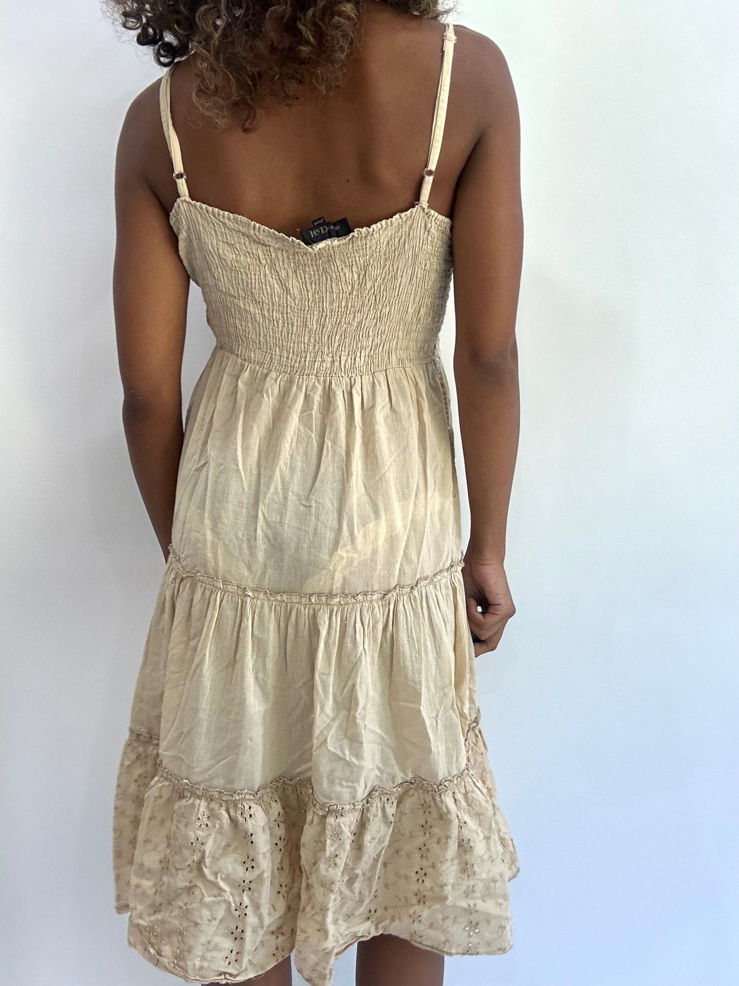 beach drop | medium light brown broiderie midi dress