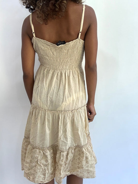beach drop | medium light brown broiderie midi dress