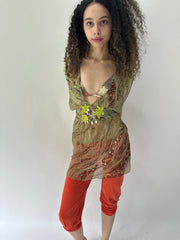 festival drop | Pequeno verde de cera embroideria profunda v pescoço vestido superior das mulheres