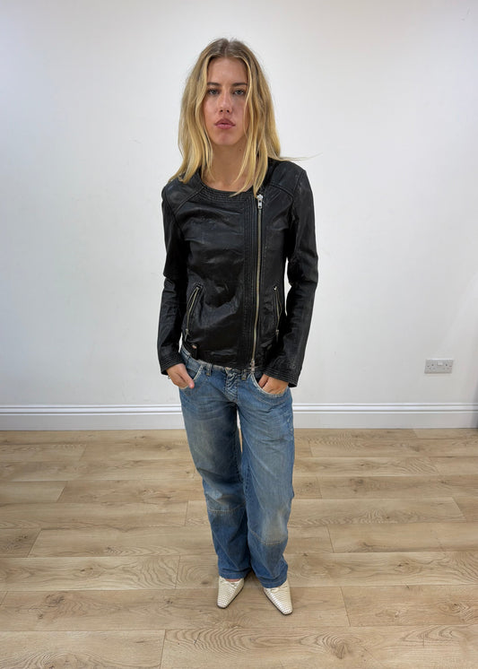 small black hennes faux leather zip jacket image 1