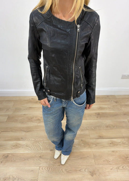 small black hennes faux leather zip jacket image 2