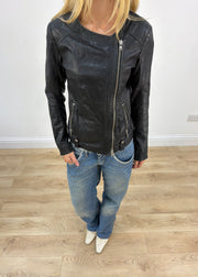 small black hennes faux leather zip jacket image 5