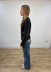 small black hennes faux leather zip jacket image 6