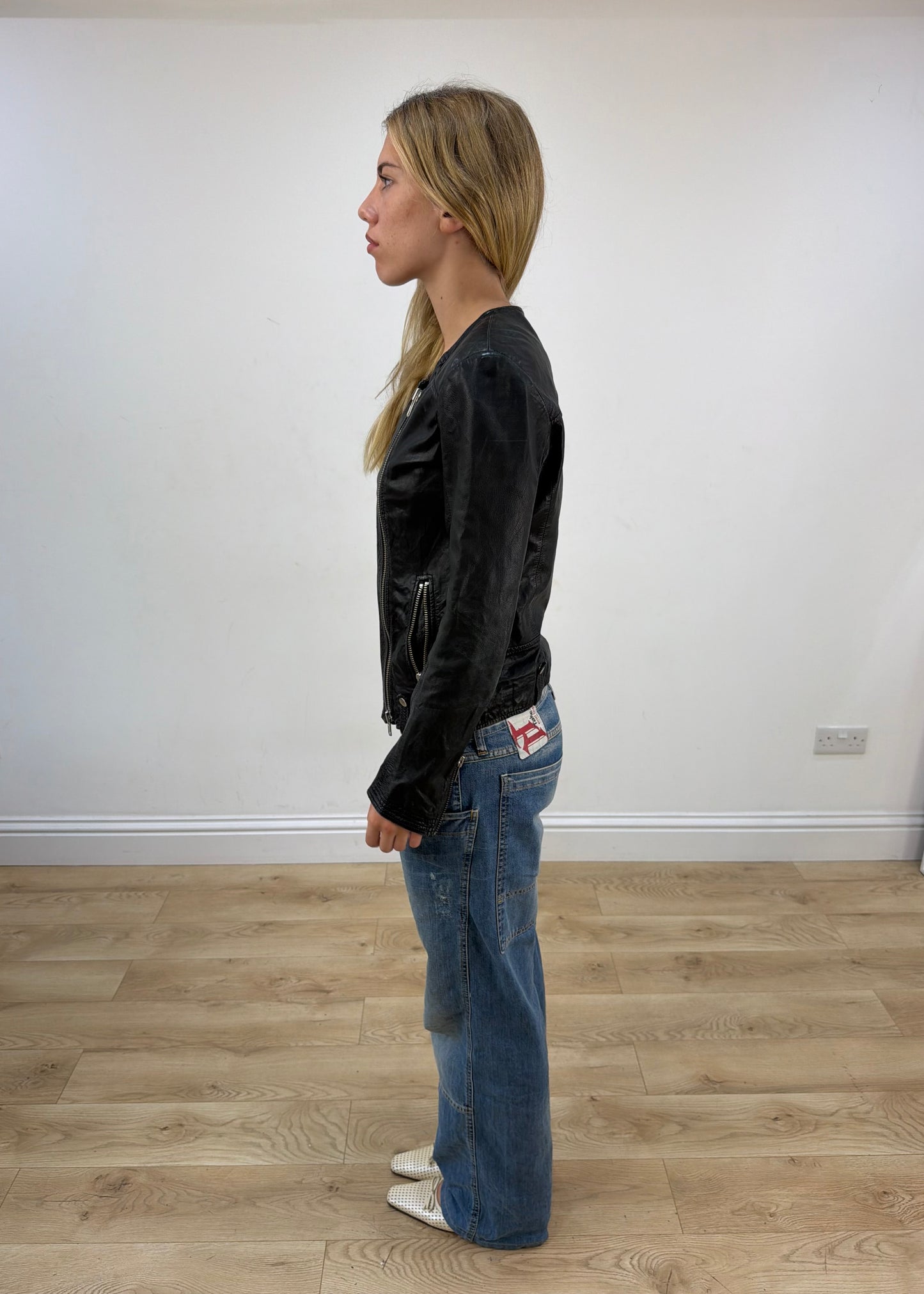 small black hennes faux leather zip jacket image 6