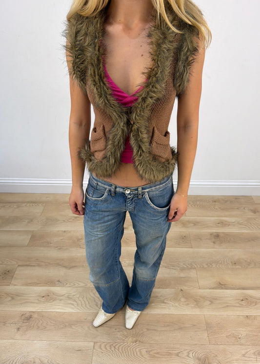 extra small brown laura scott faux fur gilet image 2
